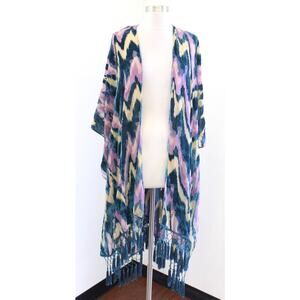Free People Dripping Velvet Burnout Fringe Kimono One Size S M L XL Teal Purple